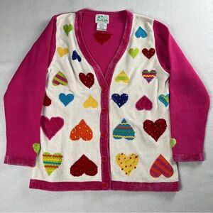 The Quacker Factory Women's Valentine's Day Heart Sweater Pink Red Medium‎